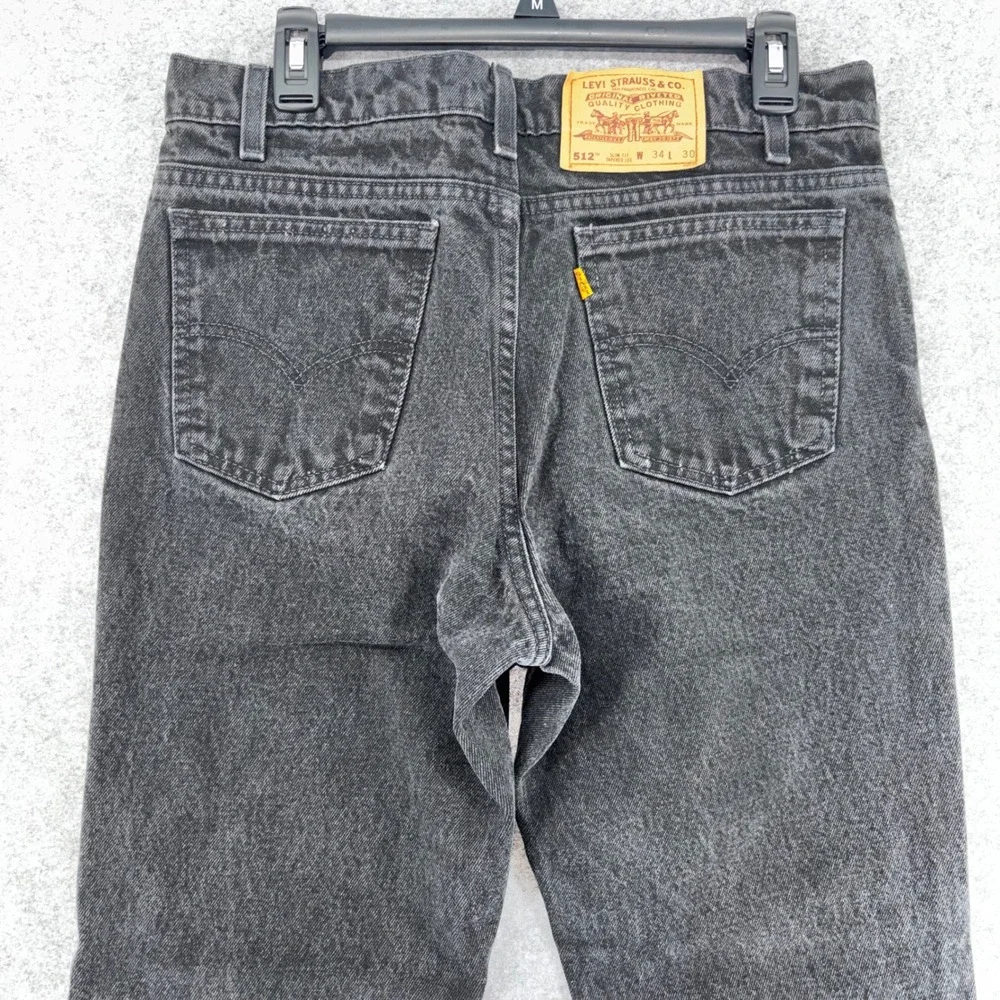 Vintage Levis 512 Orange Tab Jeans Mens 34x30 Made USA Slim Tapered Black Denim